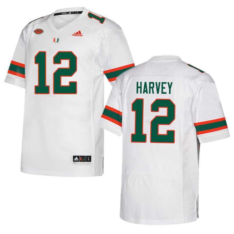Adidas Miami Hurricanes #12 Jahfari Harvey College Football Jerseys Sale-White